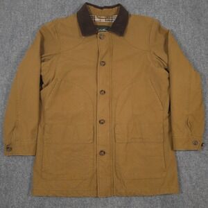 Eddie Bauer Barn Coat Mens L Brown Workwear Plaid Lined Corduroy Collar READ